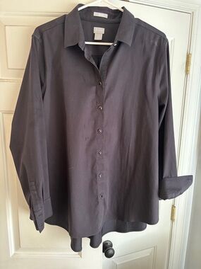 Chico's Women’s Dark Black Button-Front Dress Shirt